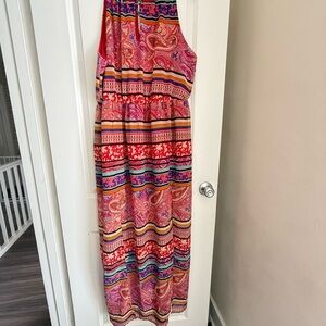 The Magic of Stevie & Lindsay Colorful Paisley Stripe Maxi Dress - Pink & Red